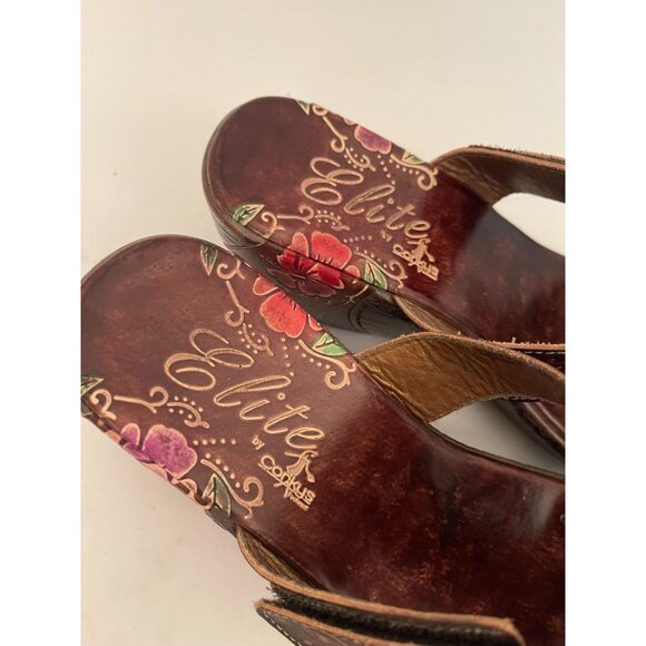Corkys Hand Painted Floral Leather Slip-On Wedge Heel Sandal Boho Colorful Sz 10 - Picture 10 of 11